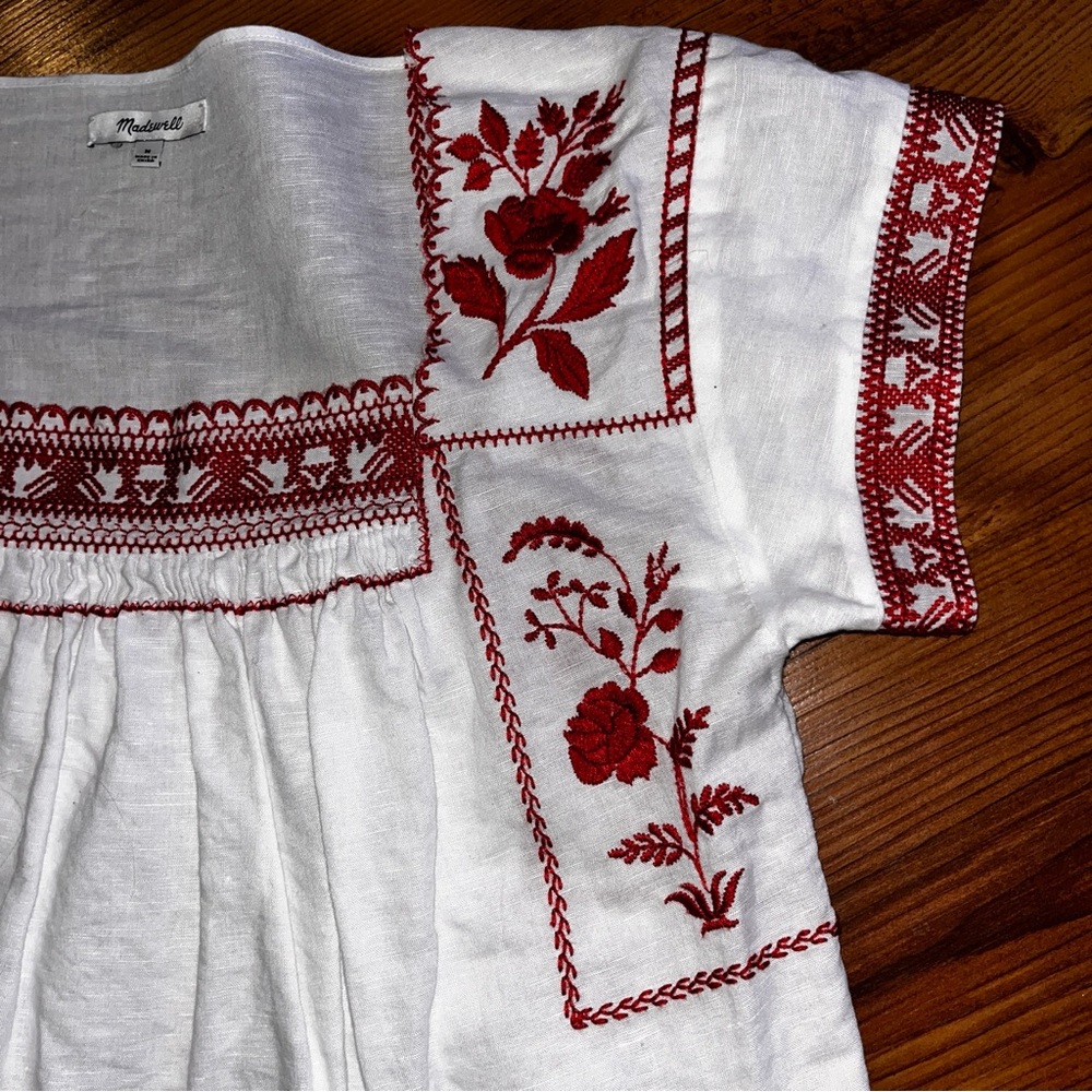 Madewell White Blouse with Red Embroidery - Picture 4 of 9